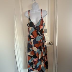 Geometric Print Side Tie Wrap Sleeveless Midi Dress